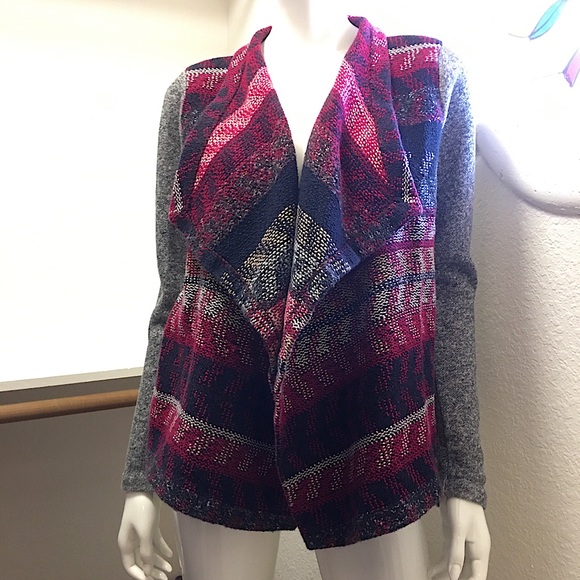 Lucky Lotus boho wool blend open sweater/cardigan Sz M - Picture 2 of 8